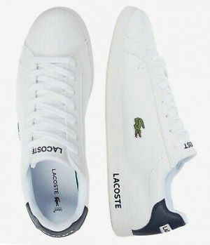 Mystore10 New Lacoste Men Shoes Graduate BL21 1 White Navy Leather Casual Sneakers Shoes