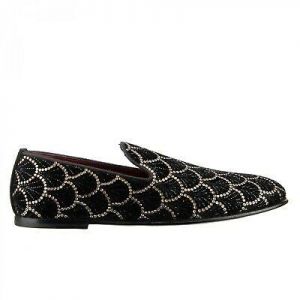 Mystore10 DOLCE & GABBANA DOLCE & GABBANA Loafer Shoes ISPICA with Crystals Embroidery Black Gold 09671