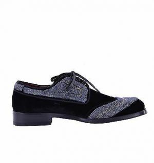 DOLCE & GABBANA RUNWAY Embroidered Velour Derby Shoes "Sassari" Black 04904