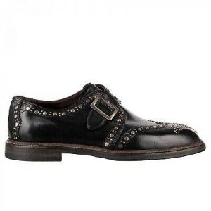 Mystore10 DOLCE & GABBANA DOLCE & GABBANA Studded Leather Derby Shoes MARSALA with Buckle Black 09675